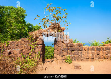 Chapora Fort ruins. Fort is located in north Goa, rises high above the Chapora River, India. Stock Photo