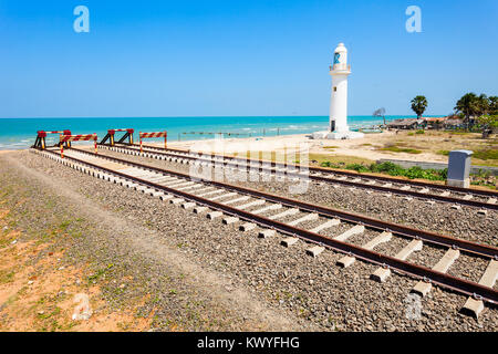 The end of Talaimannar railway track, Sri Lanka. Talaimannar is located on the Mannar Island and about 18 miles from Dhanushkodi indian town. Stock Photo