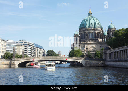 Berliner Dom Cathedral and ship on River Spree, Berlin, Germany, Europe Stock Photo