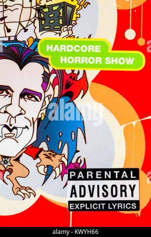 parental advisory explicit lyrics warning sticker on cover of Bonkers 13 CD set Stock Photo
