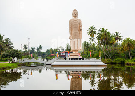 Tsunami Honganji Vihara in Hikkaduwa, Sri Lanka. Honganji Vihara Buddha statue ia a buddhist tsunami memorial. Stock Photo