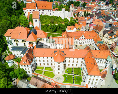 Fussen Abbey or St. Mang Abbey aerial panoramic view. Kloster Sankt Mang is a former Benedictine monastery in Fussen town in Bavaria, Germany Stock Photo