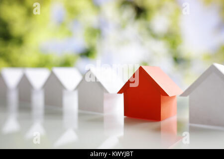 Choosing the right real estate property, house or new home in a housing development or community Stock Photo