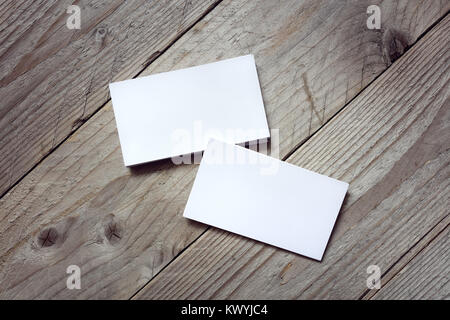 Business card template for branding identity on wood background Stock Photo