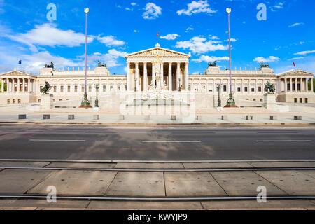 The Austrian Parliament Building in Vienna, Austria. Austrian Parliament building is located on Ringstrasse in Innere Stadt, near  Hofburg Palace, Wie Stock Photo