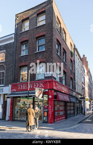 The Week newsagents and tobacconist shop, Berwick Street, Soho, London, England, UK. Stock Photo