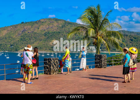 January 6, 2016 Laem Phromthep Phuket Thailand Vistors at the viewpoint at Phromthep Cape Stock Photo