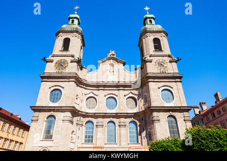 Innsbruck Cathedral or Cathedral of St. James is a baroque cathedral of the Roman Catholic Diocese of Innsbruck in Innsbruck, Austria Stock Photo