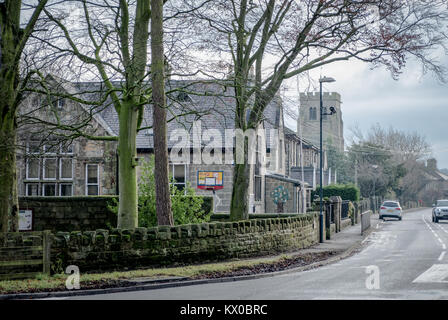 View of Beckwithshaw down the main road. Beckwithshaw village, North Yorkshire, United Kingdom. The village has not changed significantly in 100 years Stock Photo