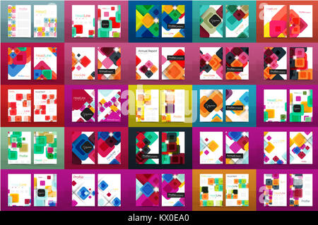 Mega collection of 100 business annual report brochure templates, A4 size covers created with geometric modern patterns - squares, lines, triangles, w Stock Photo