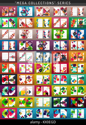Mega collection of 100 business annual report brochure templates, A4 size covers created with geometric modern patterns - squares, lines, triangles, w Stock Photo