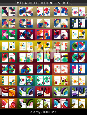 Mega collection of 100 business annual report brochure templates, A4 size covers created with geometric modern patterns - squares, lines, triangles, w Stock Photo