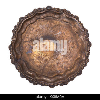 empty round copper plate isolated on white background, top view Stock Photo