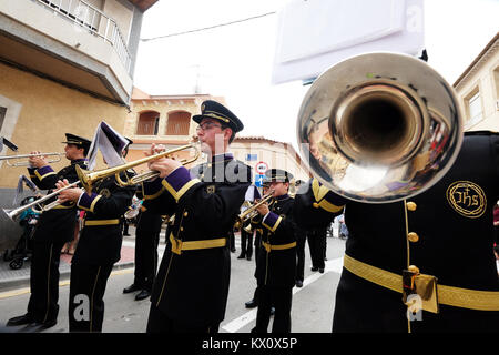 Musicians play at the Semana Santa, Holy Week ceremony in Alquerias, Spain Stock Photo