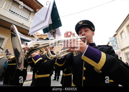 Musicians play at the Semana Santa, Holy Week ceremony in Alquerias, Spain Stock Photo