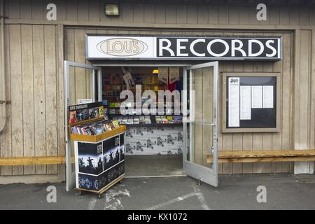 Lou’s Records, an Independent music record store on Historic Highway 101 in Encinitas California. Stock Photo