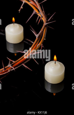 Jesus Christ with crown of thorns praying on white background Stock ...