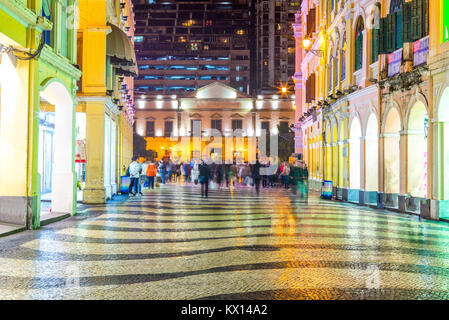 Night view of Leal Senado Building in Macau Stock Photo