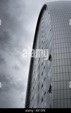 Architectural detail abstract of a modern futuristic skyscraper building. Stock Photo