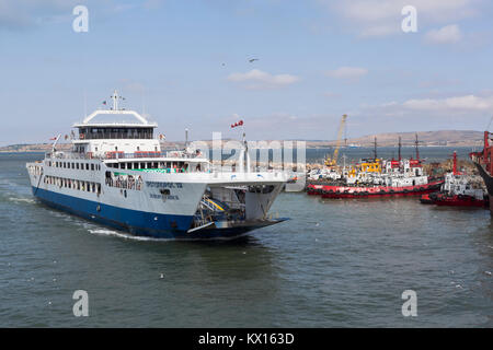 Kosa Chushka, Temryuk district, Krasnodar region, Russia - July 18, 2017: Ferry 'Protoporos 4' arrived in the port of Caucasus Stock Photo
