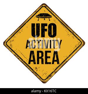 UFO activity area vintage rusty metal sign on a white background, vector illustration Stock Vector