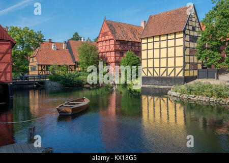 The Old Town in Aarhus is popular among tourists as it displays traditional Danish architecture from 16th century to 19th century. Stock Photo