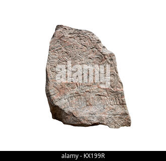 The figure of Christ on the large Jelling rune stone  raised by King Harald Bluetooth in the 960s. Other side of runic text. Isolated cut out on white Stock Photo