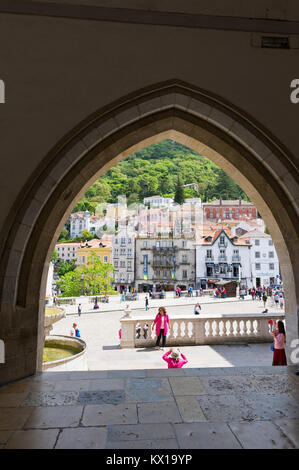 An archway view from the Royal Palace of Sintra in the Lisbon District of Portugal. It is a now a historic museum. Stock Photo