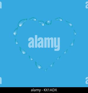 Water drops in the form of heart on a blue background Stock Vector