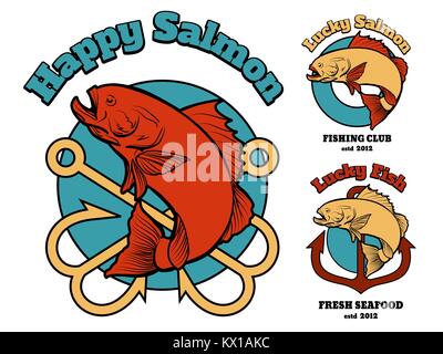 Set of salmon, trout seafood labels. Design element for logo, label, sign,  poster, banner. Vector illustration Stock Vector Image & Art - Alamy