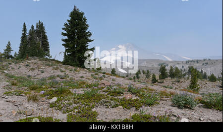 Mount Hood National Park under a smoky atmosphere, Oregon, United States Stock Photo