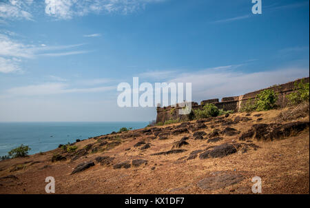 Panoramic view of Chapora Fort, which is located in north Goa, rises high above the Chapora River, India Stock Photo