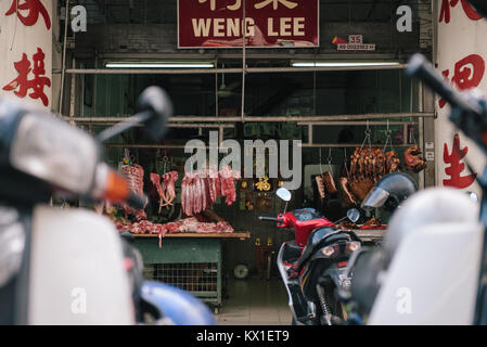 Weng Lee Meat shop selling pork in Georgetown, Penang, Malaysia. Stock Photo