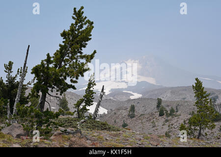 Mount Hood National Park under a smoky atmosphere, Oregon, United States Stock Photo