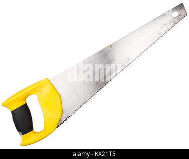 Used hand saw with hardened teeth isolated onr white background Stock Photo