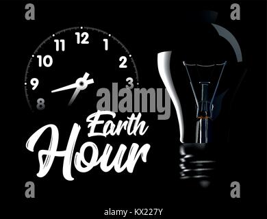 The Earth Hour is an international action calling for the switching off of light for one hour for environmental assistance to planet Earth. Vector illustration Stock Vector