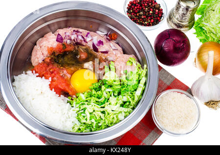 Ingredients for dish of chopped meat and cabbage Stock Photo