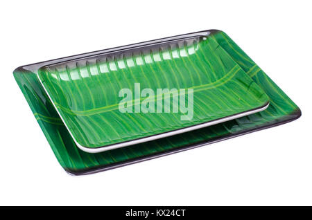 Green rectangular plate on white background Stock Photo