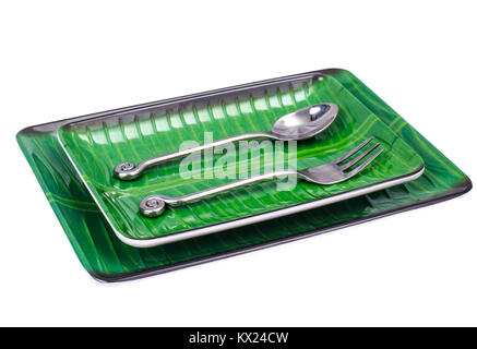 Green rectangular plate on white background Stock Photo