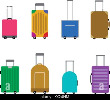 Luggage and baggage for travel and journey of set. Suitcase for tourism, bag trip or voyage holiday, vector illustration Stock Vector