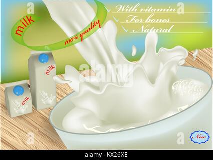 milk and package on abstract summer background Stock Vector