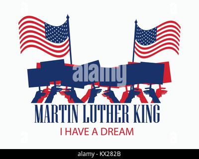 Martin Luther King Day. The hand holds the flag of the United States. Holiday banner isolated on white background. Vector illustration Stock Vector