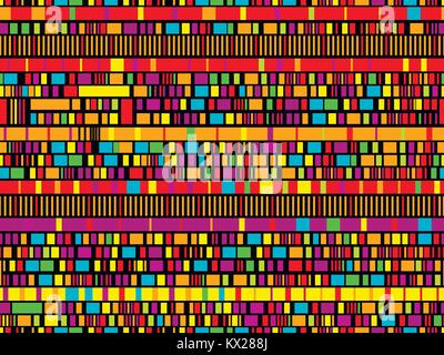 Glitch seamless pattern. Signal error, pixel mosaic. Computer screen error. Background with geometric shapes of different colors, squares, stripes and Stock Vector