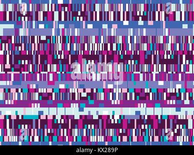 Glitch seamless pattern. Signal error, pixel mosaic. Computer screen error. Background with geometric shapes of different colors, squares, stripes and Stock Vector