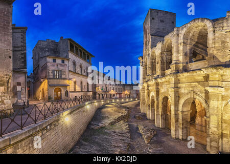 Roman amphitheatre at dusk in Arles, France (HDR-image) Stock Photo
