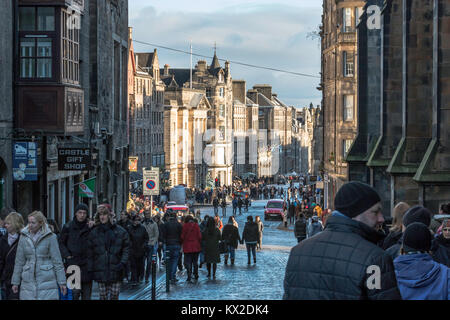 Looking down the Royal Mile, Edinburgh on a cold winters day Stock Photo
