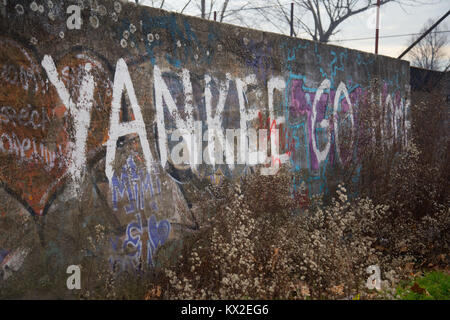 Anti-America inscription Yankee go home mural graffiti on a wall in Zemun, Belgrade, Serbia Stock Photo