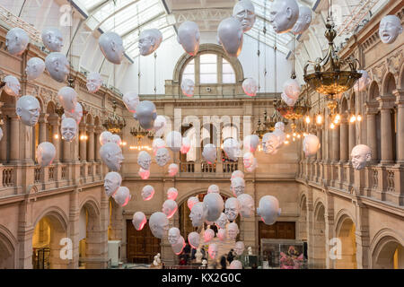 The Floating Heads installation by Sophie Cave at Kelvingrove Museum, Glasgow, Scotland, UK Stock Photo