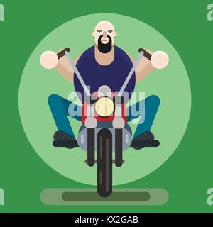 Man biker. Vector illustration, bearded guy on motorcycle Stock Vector
