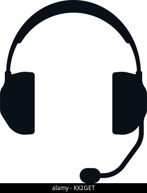 Headphones and microphone silhouette on white background. Stock Vector